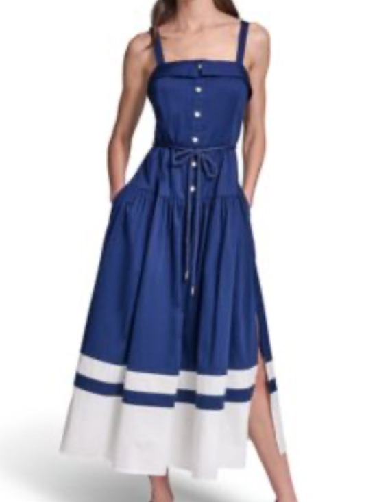 Karl Lagerfeld Dresses & Skirts - New Karl Lagerfeld Navy and White Midi Dress with Button Front size 10